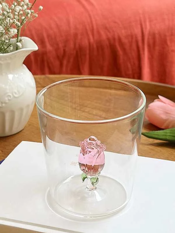 แก้วน้ำ กระจก โปร่งใส ตกแต่ง ดอกไม้ สำหรับ เครื่องใช้บนโต๊ะอาหาร โต๊ะ 1 ชิ้น  oo-8