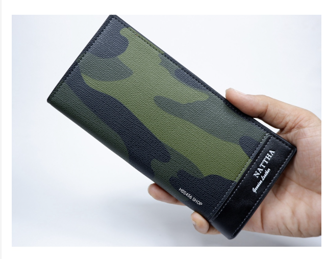 RAY53-กระเป๋าสตางค์ผู้ชาย NATTHA ใบยาว#NAT-308 ลายทหารใบยาว