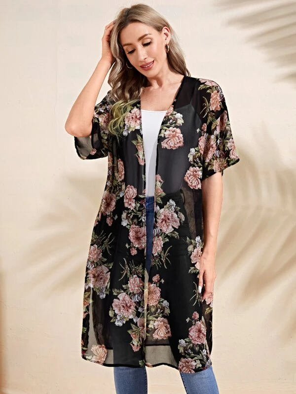 กิโมโน พิมพ์ลาย ดอกไม้ เปิดหน้า mm-257