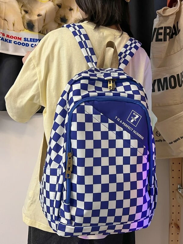 กระเป๋าเป้ คลาสสิค ลายตารางหมากรุก ลาย ตัวอักษร  ll-99