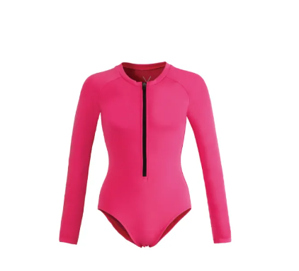 VA37-SS2022 BASIC BODYSUIT PINK บอดี้สุทแขนยาวซิบหน้า มีฟองน้ำในตัวผ้าหนา กัน UV UPF 50+