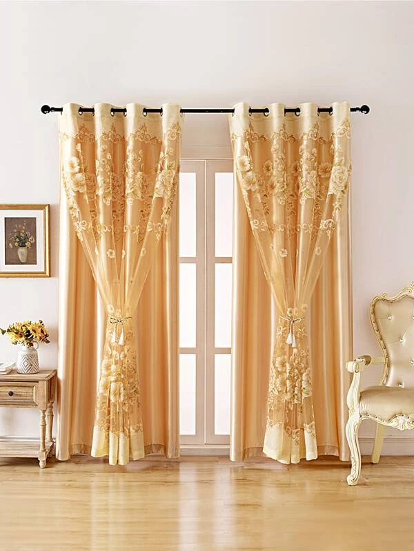 ผ้าม่านโปร่งบานเดี่ยว งานปัก ดอกไม้  069