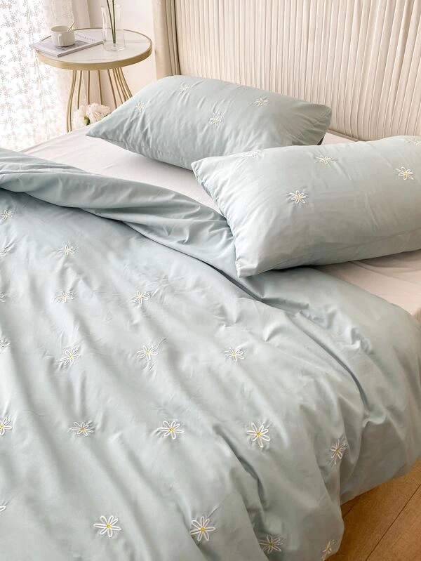 ปลอกผ้านวม ลายดอกไม้ ปักลาย (ไม่รวมไส้นวม) t-3