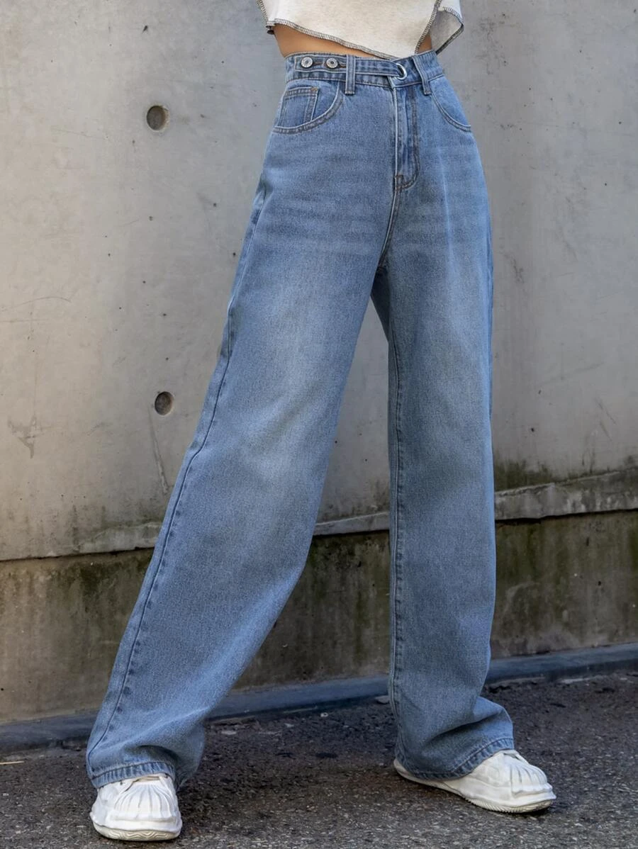 กางเกงยีนส์ เอวสูง ขากว้าง  ee-50