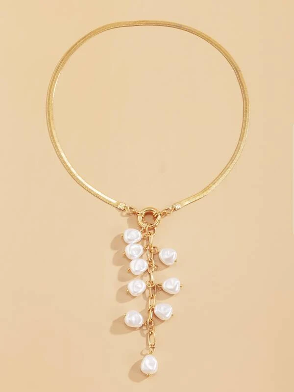 สร้อยคอ แต่งไข่มุกเทียม แต่งจี้พู่ สายทิ้งตัว kk-232