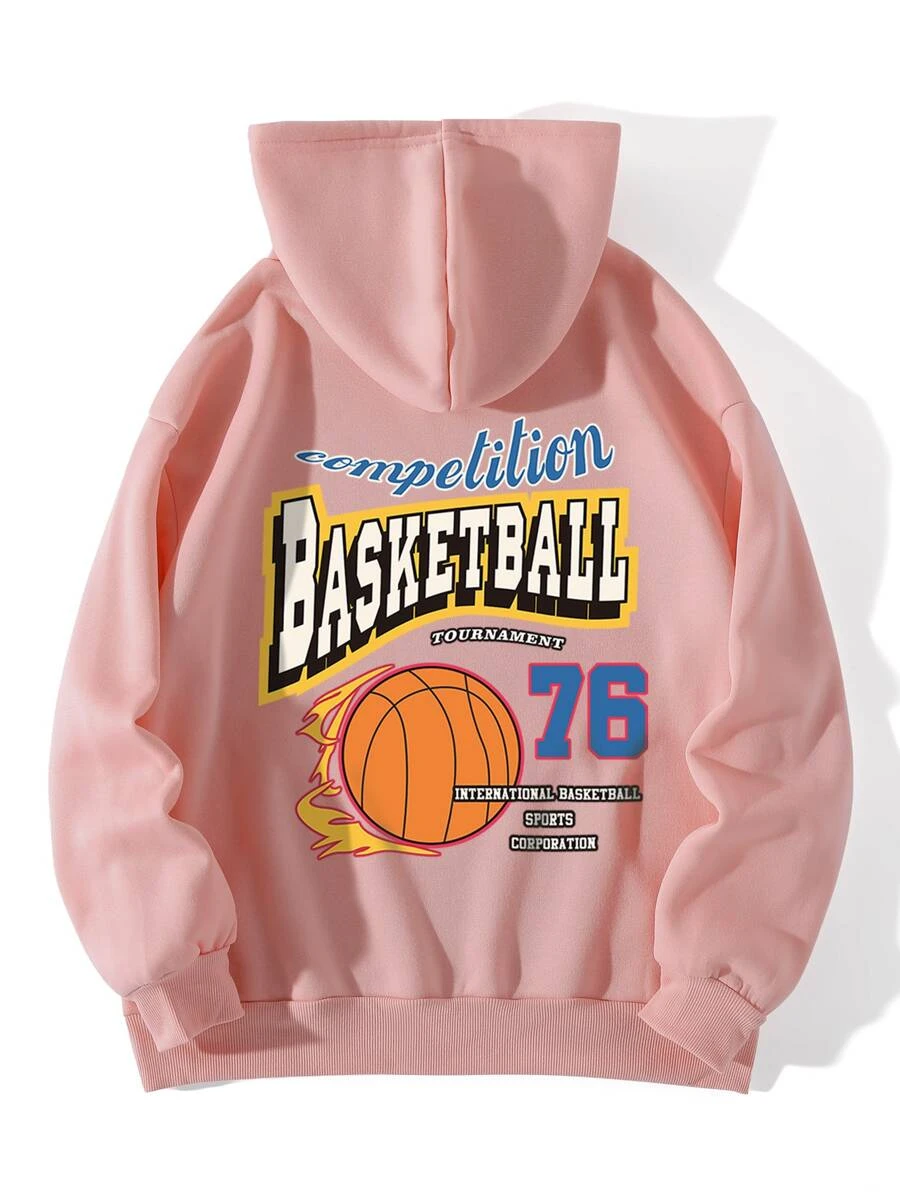 ฮู้ดดี้ ลายบาสเก็ตบอล และ ลายตัวอักษร เชือกผูก ซับในเก็บความร้อน cc-19