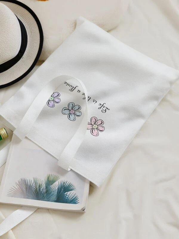 กระเป๋าช้อปปิ้ง ลาย ดอกไม้ & สโลแกน b-023