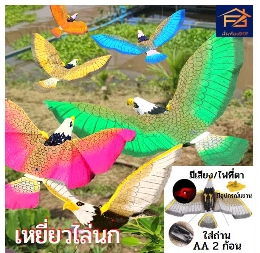 MM25-นกใส่ถ่าน ปีกขยับได้ นกมีเสียง นกเหยี่ยว ไล่นก มีไฟแดงที่ตา และรุ่นบินได้อย่างเดียว นกแก้ว อุปกรณ์ครบชุด