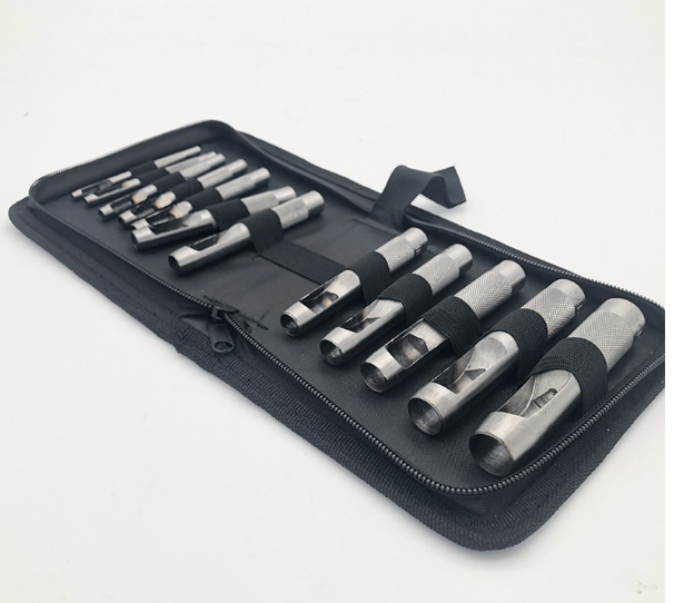 TH164-เข็มขัดเจาะรูเจาะรูเจาะรูสิ่วเจาะถุงผ้าใบ 12 ชิ้นชุดเจาะรอบคม