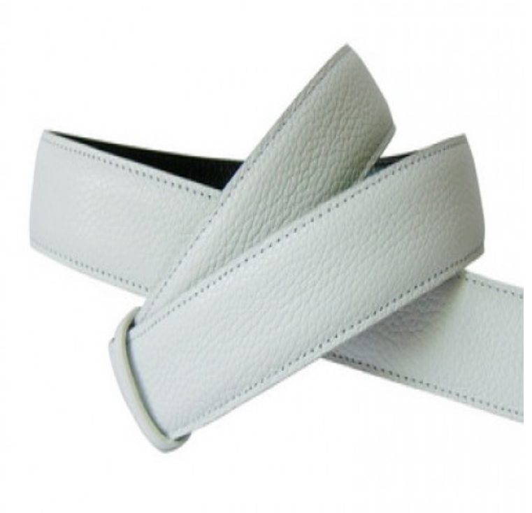 MAN55-เข็มขัดหนังวัวแท้ลาย Pebble สีขาว