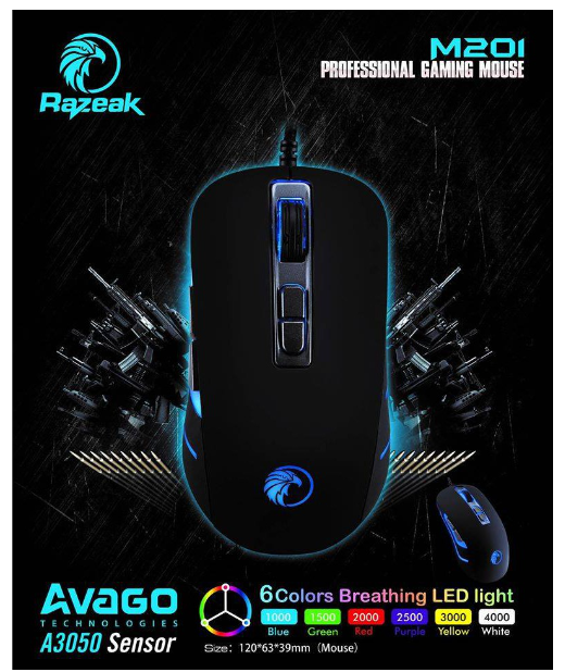 RE23-เมาส์ Gaming ยี่ห้อ Razeak M201 HARPIA RGB ปรับเลือกไฟ RGB ได้ 16.8 ล้านสี เมาส์เกมมิ่ง มาโครได้