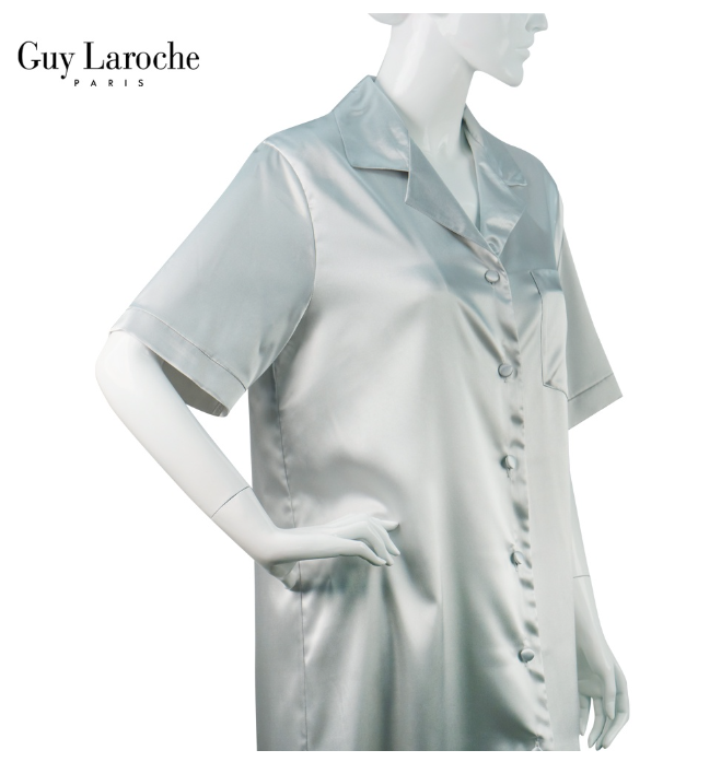 SA6>ชุดนอน แบรนด์ Guy Laroche ผ้าซาติน มิดี้ Midi Home Shirt คอปก กระดุมหน้า ความยาวคลุมเข่า GV3737