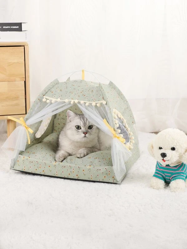 เต็นท์พิมพ์ดอกไม้สำหรับสัตว์เลี้ยง j-3