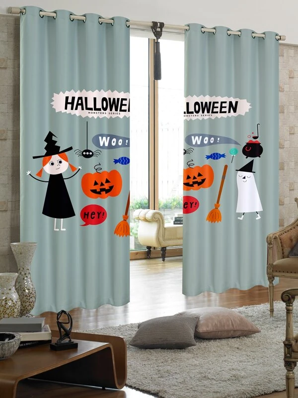 ผ้าม่านเดี่ยว ฮาโลวีน ภาพ การ์ตูน กันน้ำ ผ164