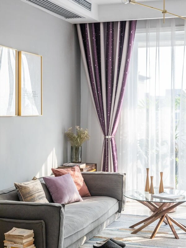 ผ้าม่านทึบแสง การออกแบบ ดวงจันทร์ & ดวงดาว 1แผ่น ผ184