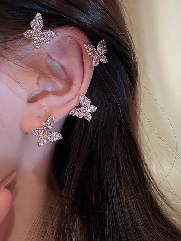 ต่างหู ที่ครอบหู พลอยเทียม ตกแต่ง ผีเสื้อ 1 ชิ้น e-52