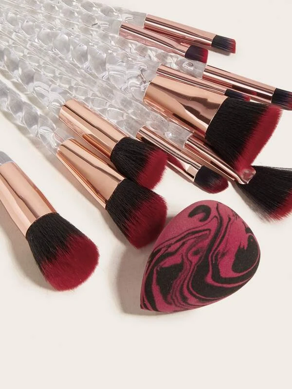 10 ชิ้น เซ็ตแปรงแต่งหน้า & 1 ชิ้น ฟองน้ำแต่งหน้า e-38