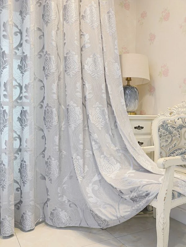 ผ้าม่าน ผ้าแจ็กการ์ด ลายดอกไม้ ผ้าโปร่ง  ผ151