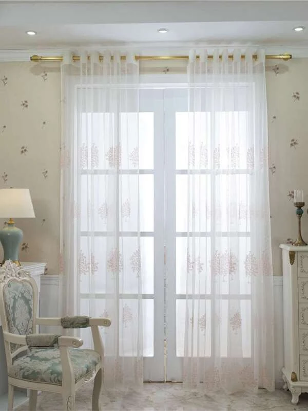 ผ้าม่าน ผ้าโปร่ง ปัก ต้นไม้  ผ121