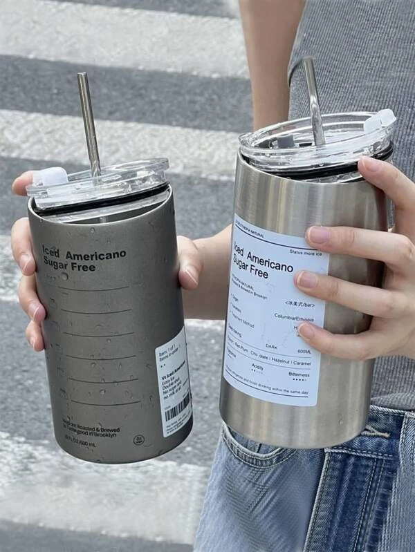 ถ้วยกาแฟ สแตนเลส มีหลอด ถ้วยกาแฟสแตนเลส กระติกน้ำสูญญากาศ ถ้วยสูญญากาศสแตนเลส oo-4