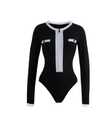 VA32-ECO COLLECTION BLACK BODYSUIT ชุดว่ายน้ำแขนยาวซิบหน้า มีฟองน้ำในตัวผ้าหนา กัน UV UPF 50+ ซับในทั้งตัว