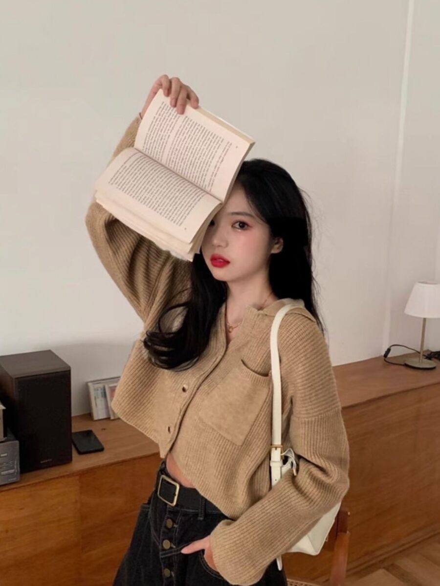 คาร์ดิแกนไหมพรมทรงโอเวอร์ไซส์ ดีเทลคอปก มีกระเป๋า  i-13