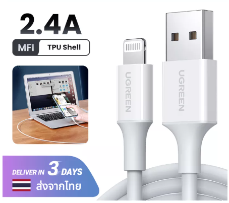GE155-UGREEN สายชาร์จ สายชาร์จไอโฟน Lightning to USB Apple Charging Cable สำหรับ iPhone 14 13 Pro Max iPhone 14 Plus iPad Fast Charging Cable Mobile Phone Cable USB Charger (ABS Black) Model: 80313