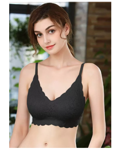 BRA75 RIKA Seamless บราลูกไม้ไร้โครง แบบสวมหัว เสริมฟอง3D อกชิดสวย AA1010 ลูกไม้ พลีท เนื้อนุ่ม ฟองน้ำนุ่มเป็นธรรมชาติ ไม่ยับ ไม่หัก