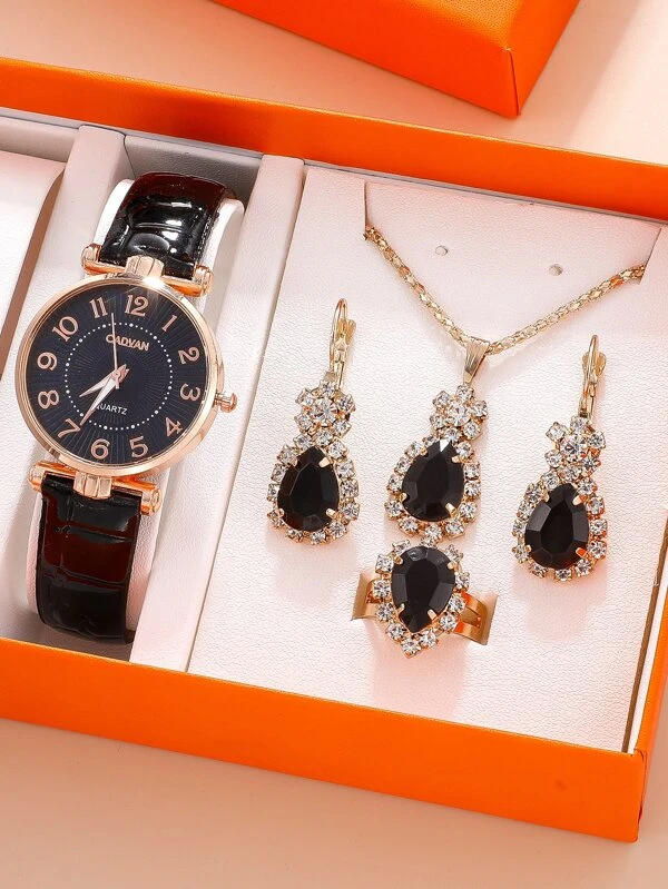 1 ชิ้น นาฬิกาควอทซ์ ตัวชี้ แบบกลม & 4 ชิ้น ชุดเครื่องประดับ  น-0200