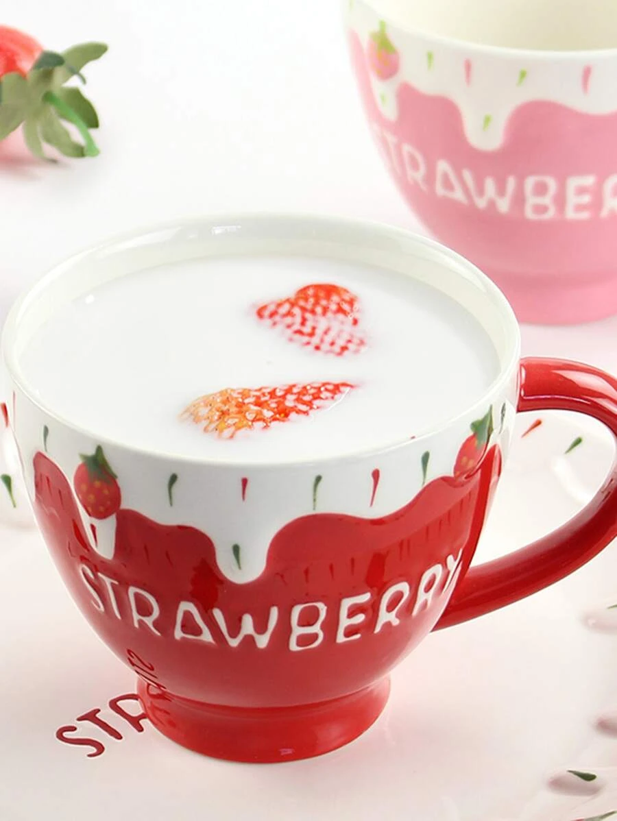 แก้วมัค 1 ชิ้น ลายสตรอว์เบอร์รี และ ลายตัวอักษร  oo-131